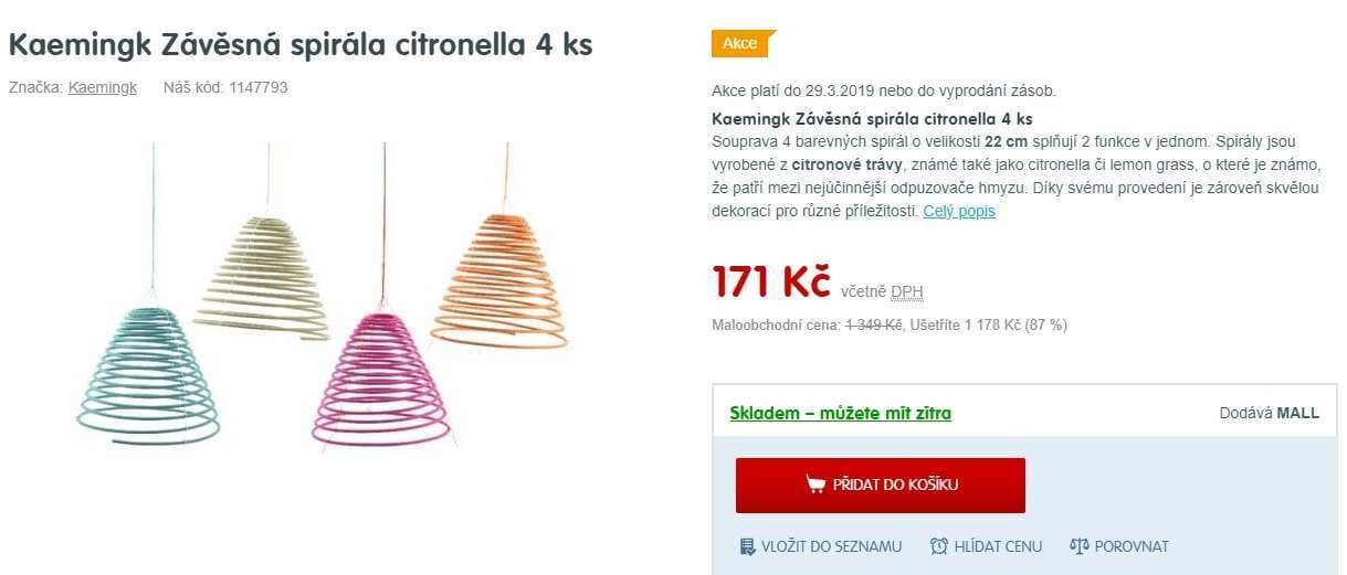 4 závěsné spirály Kaemingk, citronella