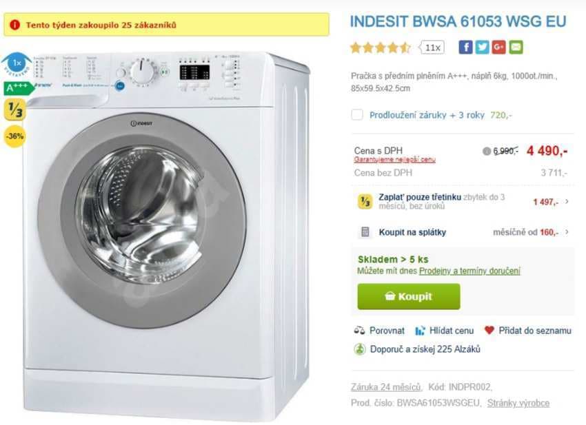 Pračka Indesit, 6kg, 1000 ot., A+++, 42,5cm