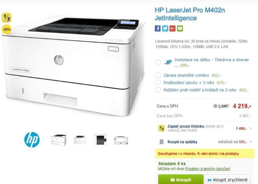 Tiskárna HP LaserJet Pro, ČB