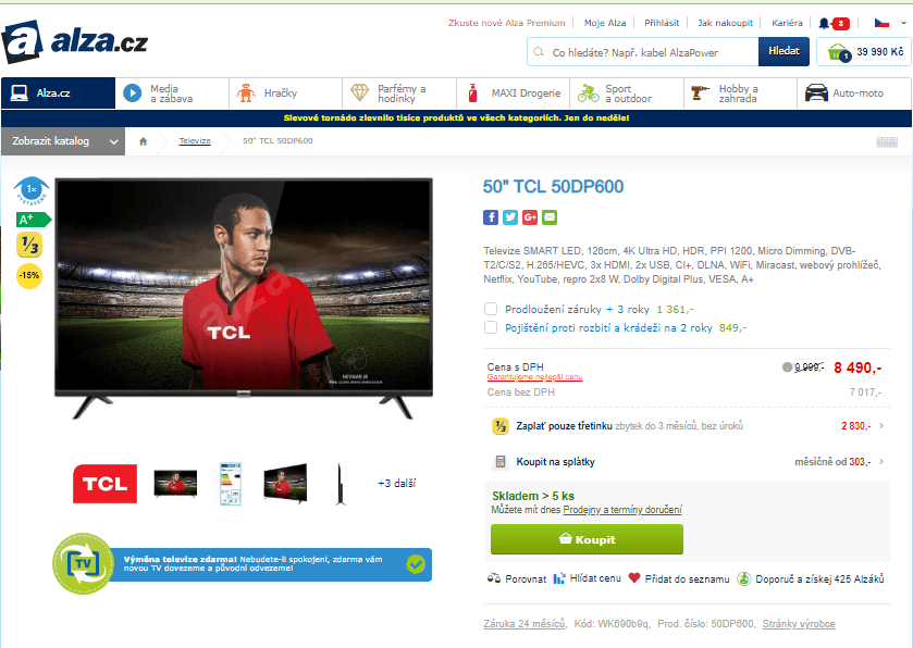 Ultra HD Smart TV, HDR, 126cm, TCL