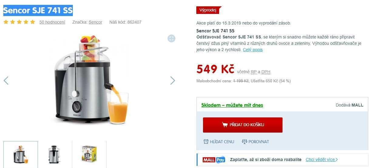 Odšťavňovač Sencor SJE 741 SS