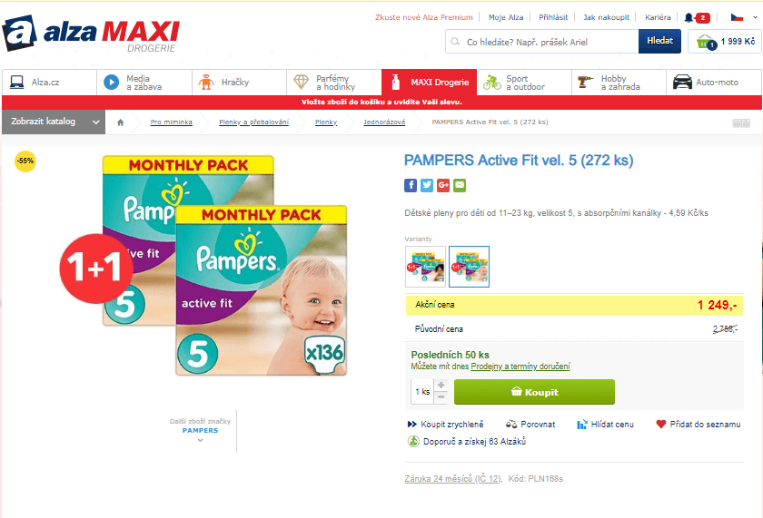 Plenky PAMPERS Active Fit 5, 272 ks