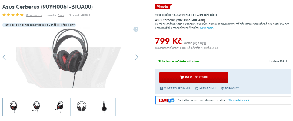 Herní sluchátka ASUS Cerberus Headset