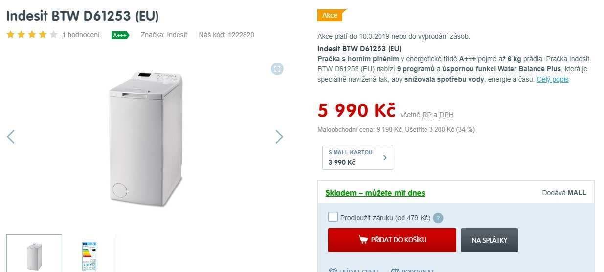 Indesit, 6kg, 1200 ot., A+++