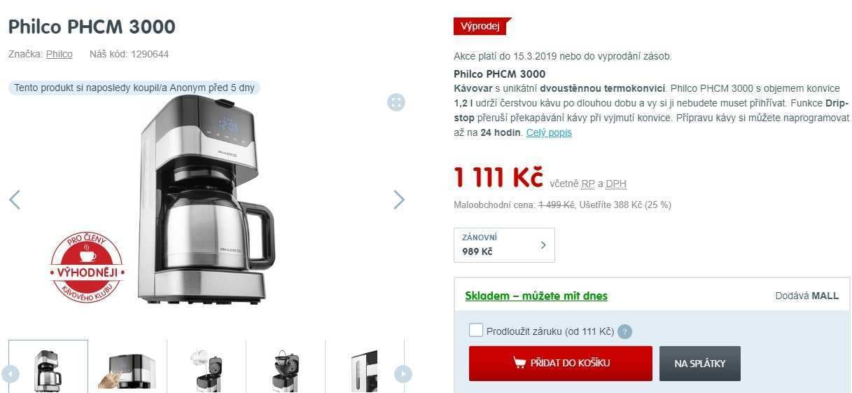 Kávovar PHILCO PHCM 3000