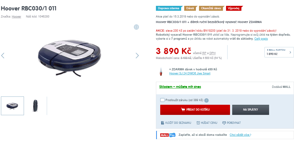 Robotický vysavač Hoover RBC030/1 011