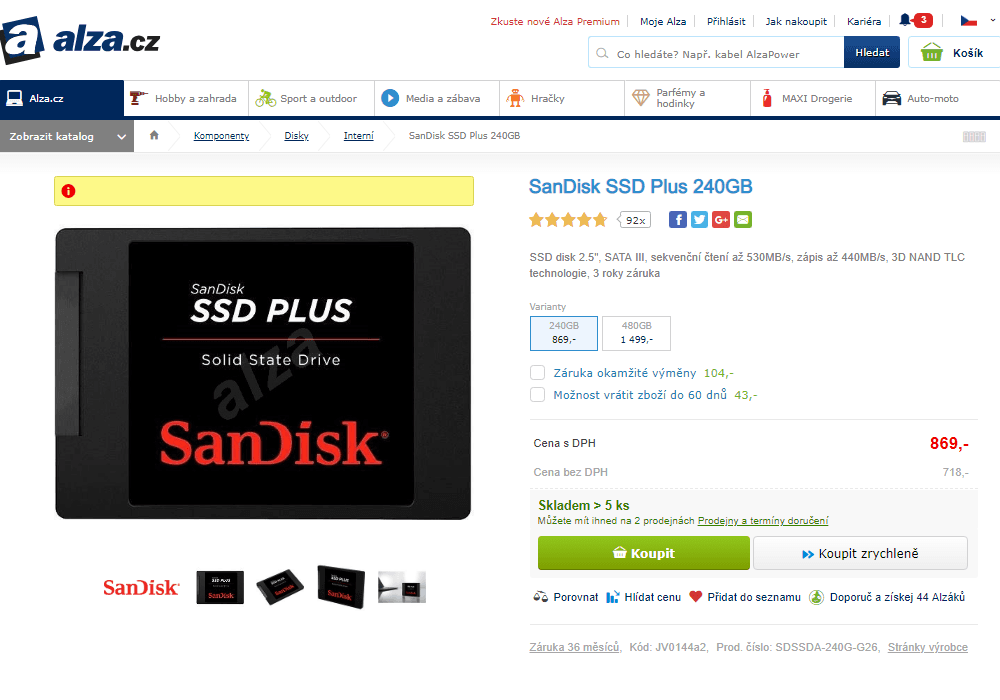 SSD disk SanDisk Plus 240 GB, 2,5"