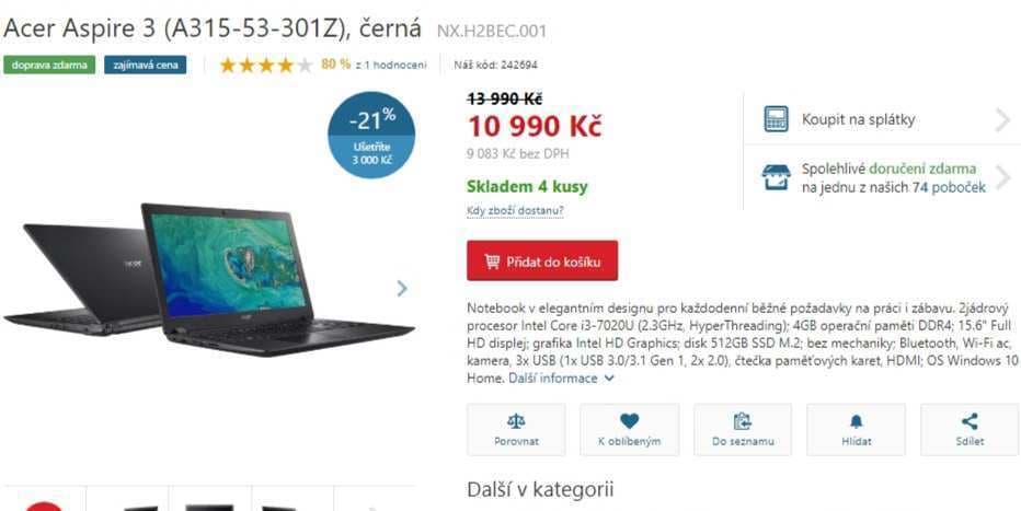 Acer, i3, 2,3GHz, 4GB RAM, 512GB SSD, 15,6"