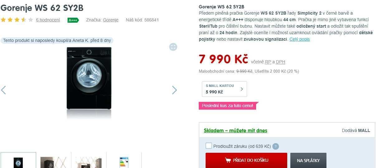 Pračka Gorenje, 6kg, 1200 ot., A+++