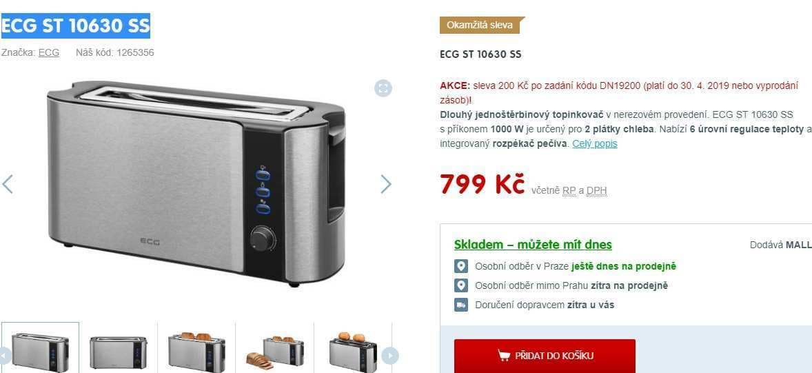 Topinkovač ECG, nerez, 1000 W