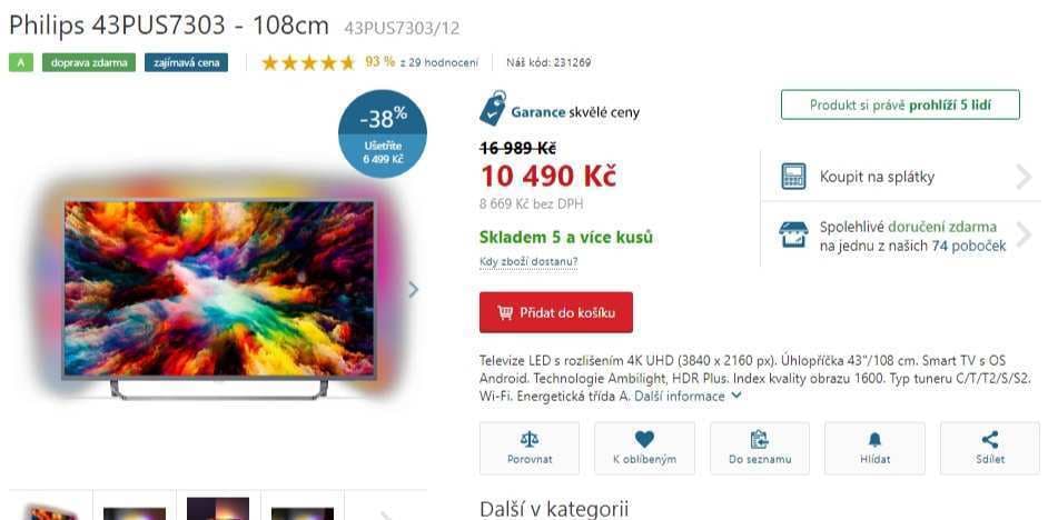 4K Smart TV, HDR, Ambilight, 108cm, Philips