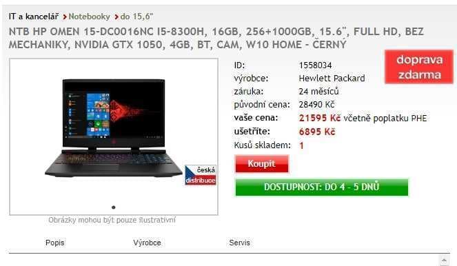 Herní HP Omen, i5 4GHz, 16GB RAM, 4GB Nvidia