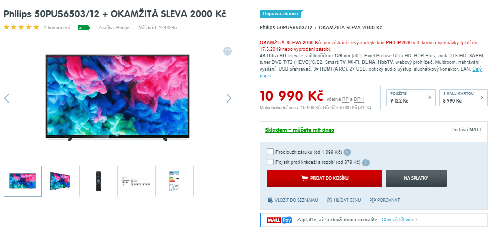 Ultra HD Smart TV, HDR, 126cm, Philips