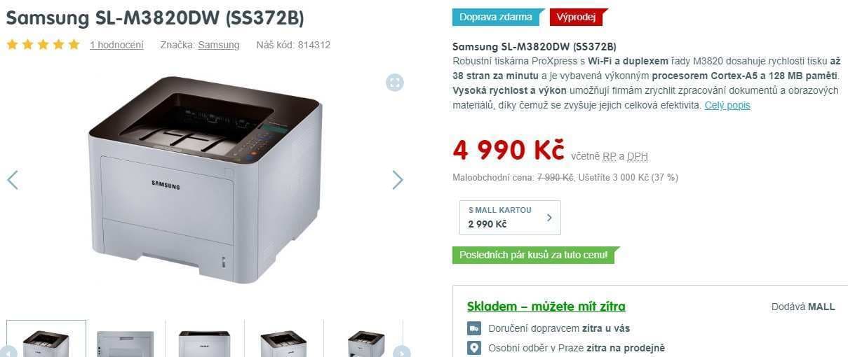 Laserová ČB tiskárna Samsung, Wifi
