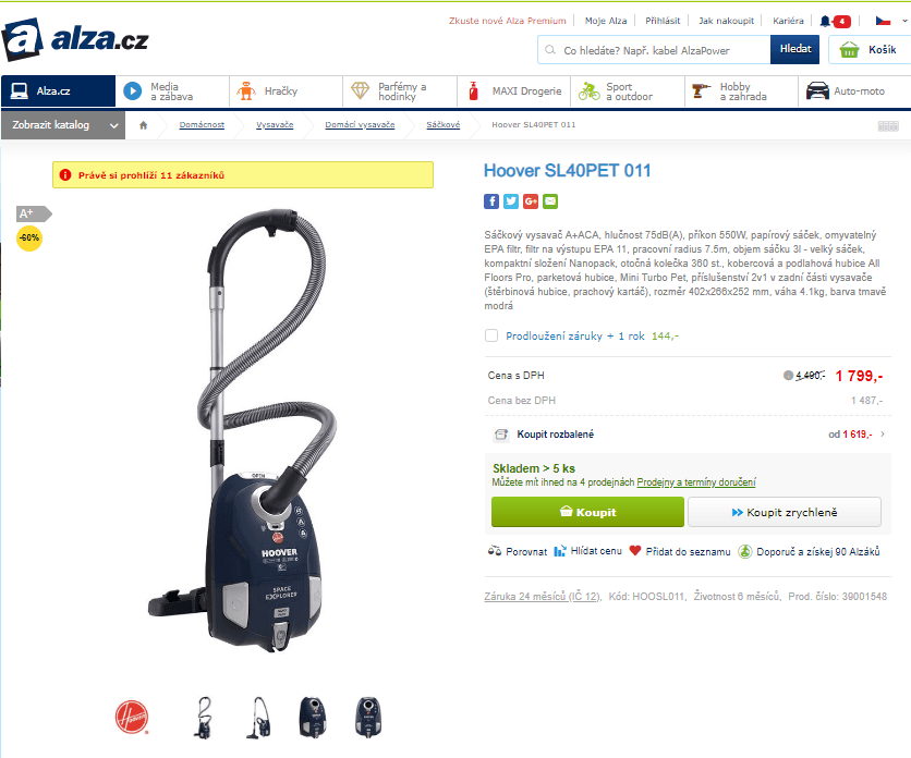 Sáčkový vysavač Hoover, 550W