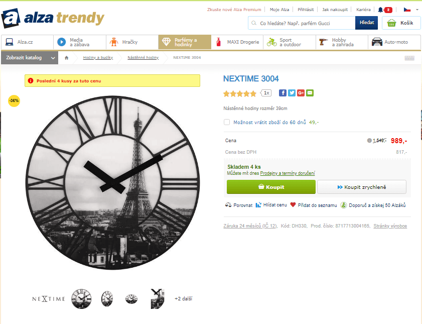 Nástěnné hodiny Nextime, Paříž, 39 cm