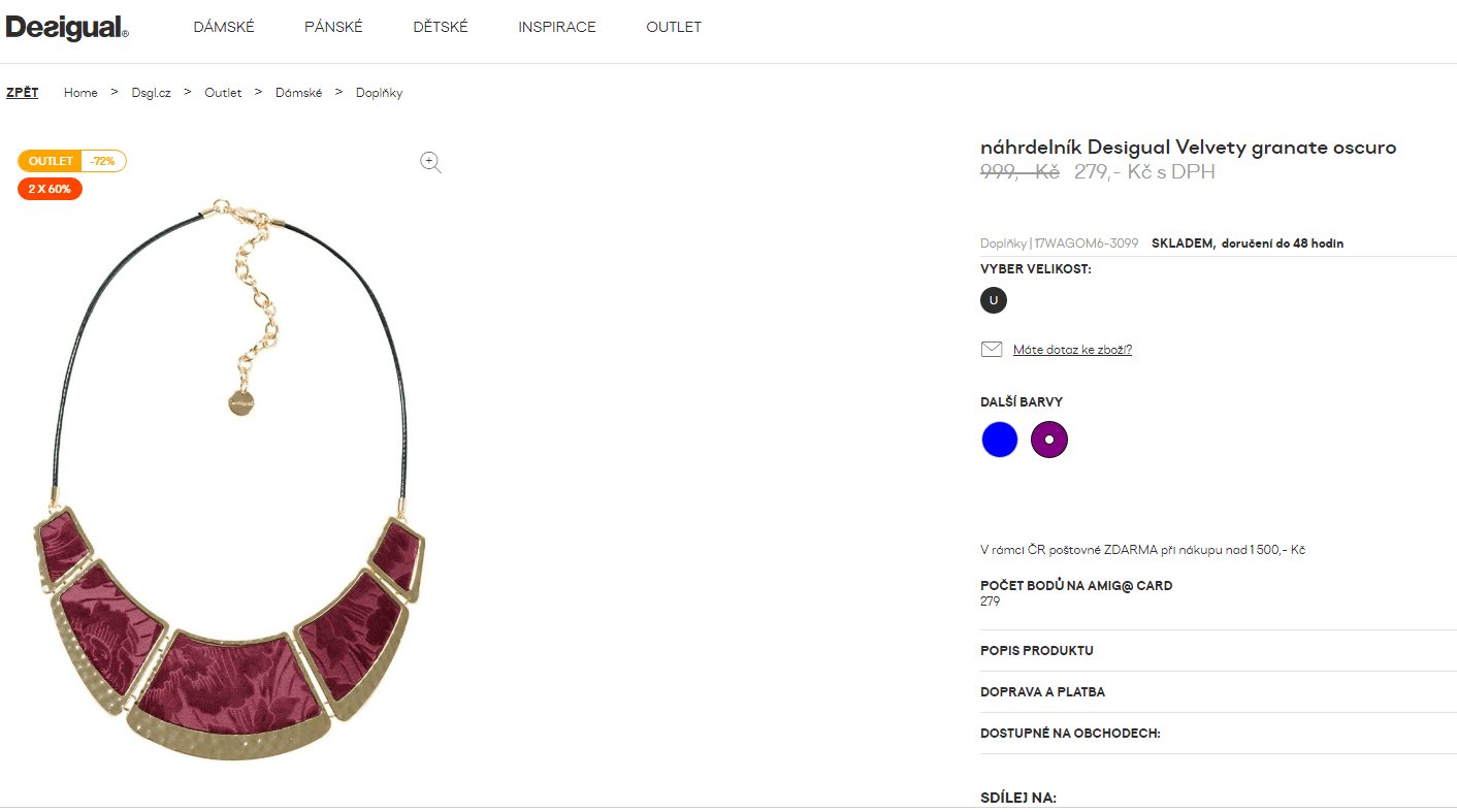 Náhrdelník Desigual Velvety granate