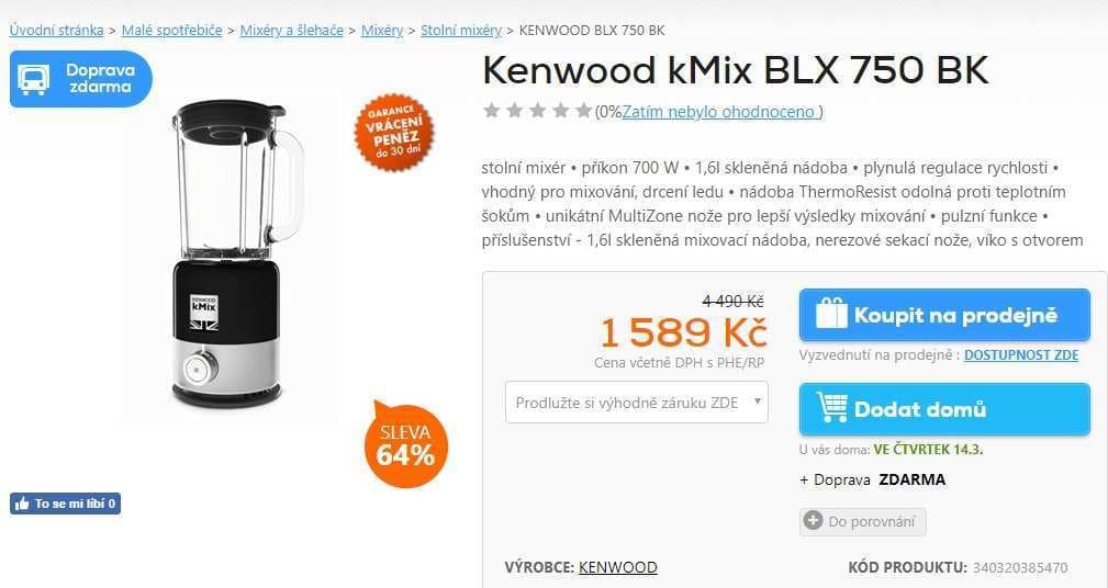 Stolní mixér Kenwood, drcení ledu