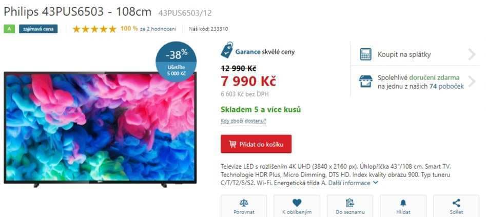 Ultra HD Smart TV, HDR, 108cm, Philips