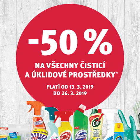 Sleva 50% na čistící a úklidové prostředky