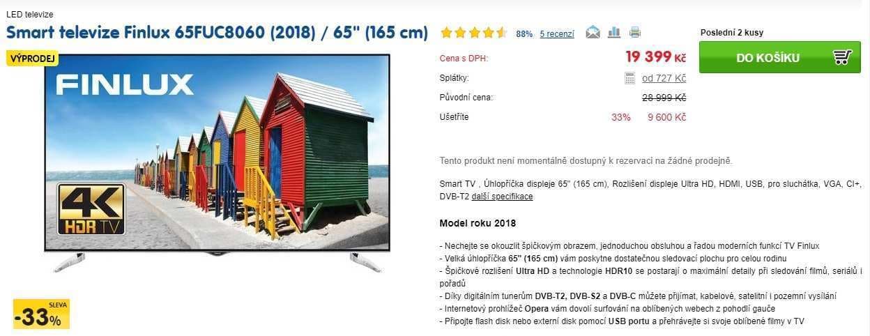 Ultra HD TV, HDR, Smart, 165cm, Finlux