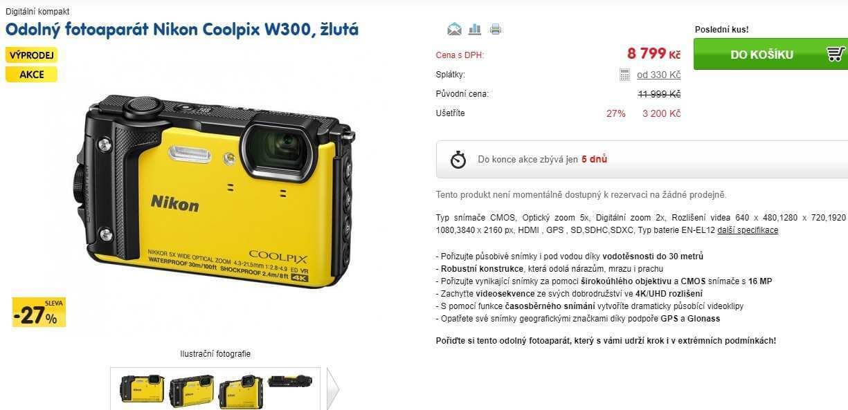 Nikon Coolpix, 16Mpx, odolný, 5x zoom, Wifi