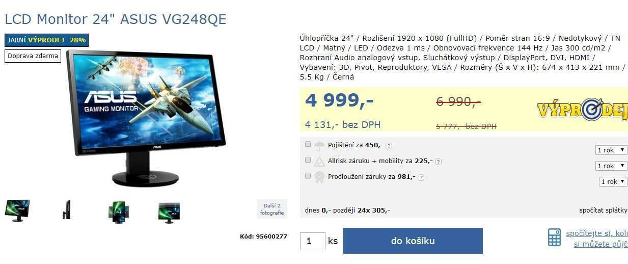 Herní monitor Asus, 24", 3D, 1ms
