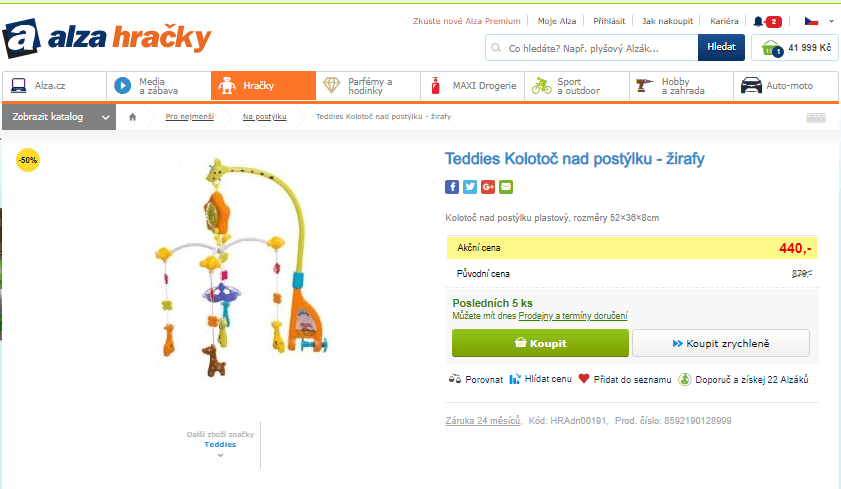 Kolotoč nad postýlku Teddies - žirafy