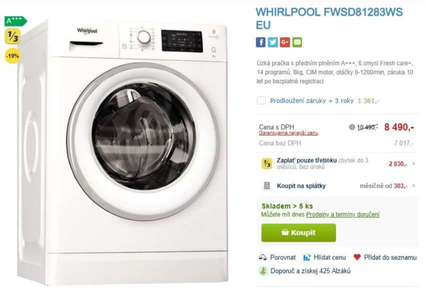Whirlpool, 8kg, 1200 ot., A+++, FreshCare