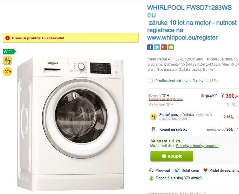 Parní pračka Whirlpool, 7kg, 1200 ot., A+++