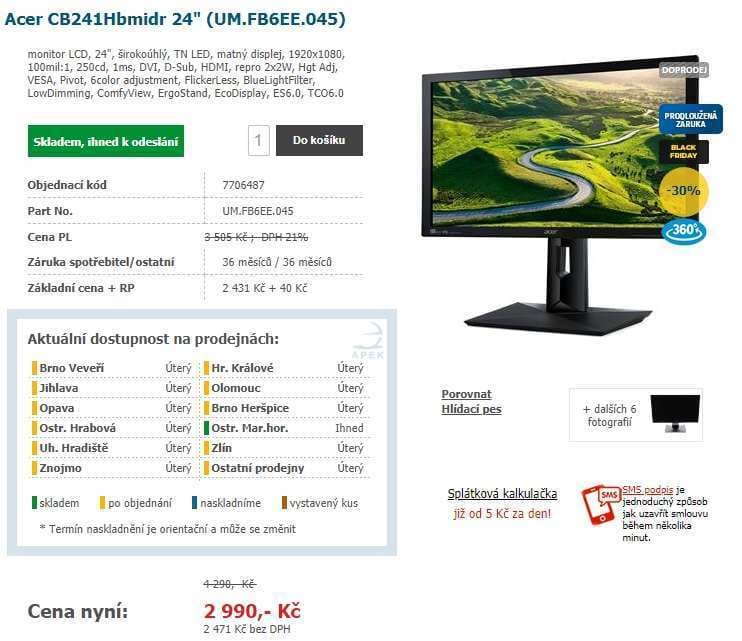 PC monitor Acer, 24", repro, full HD