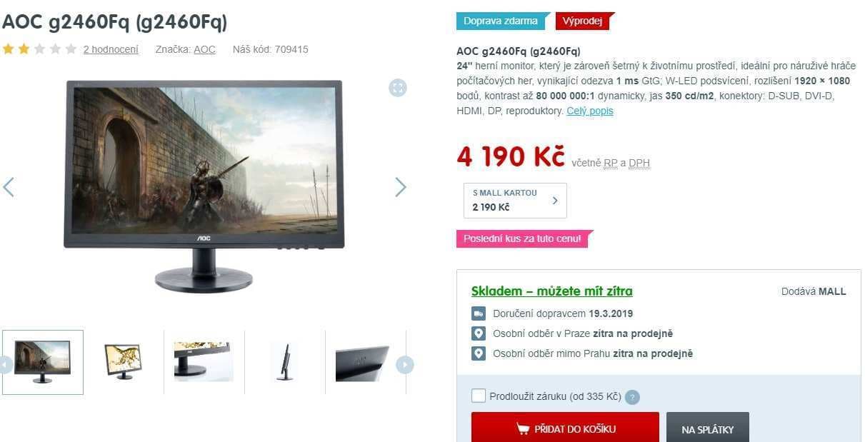 PC monitor AOC, 24", herní, repro