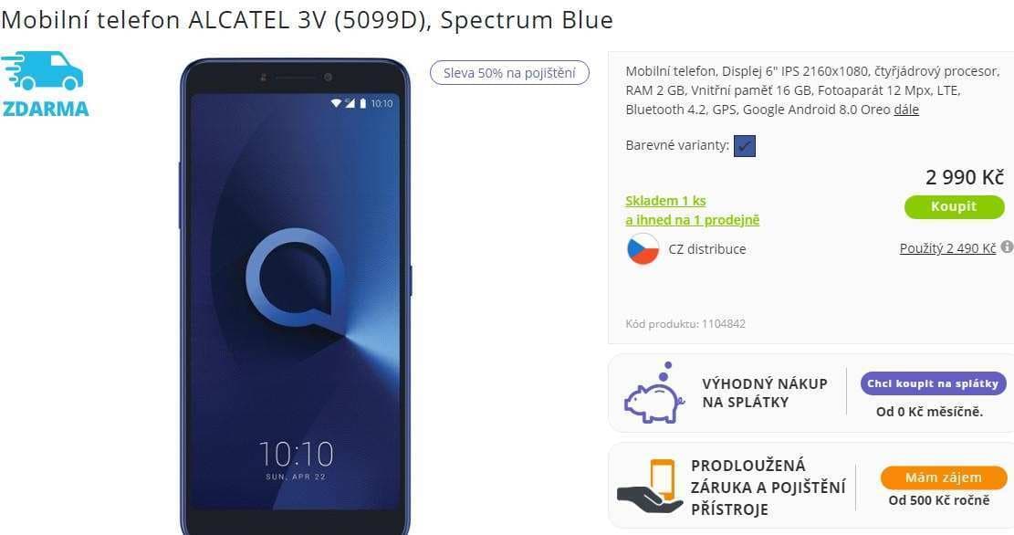 Alcatel, 4x 1,45GHz, 2GB RAM, 6", LTE
