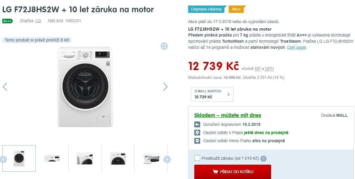 Pračka LG, pára, 7kg, 1200 ot., A+++, Wifi