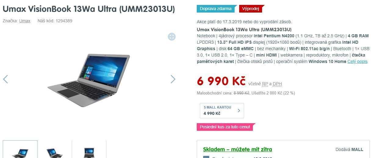 Umax, až 2,5GHz, 4GB RAM, 13,3", 1,3kg