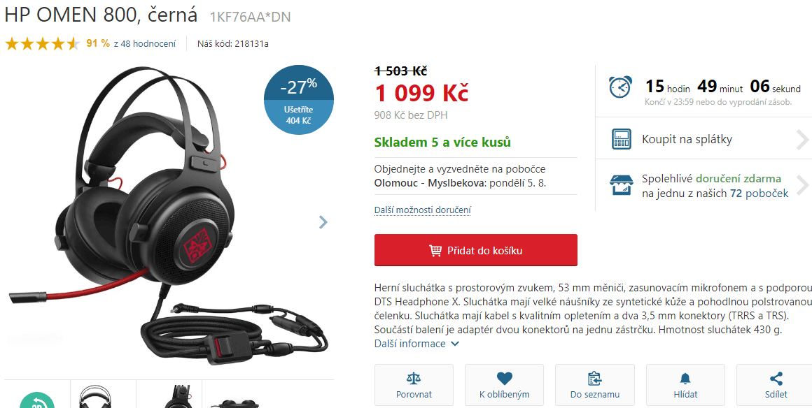 Herní sluchátka HP OMEN 800