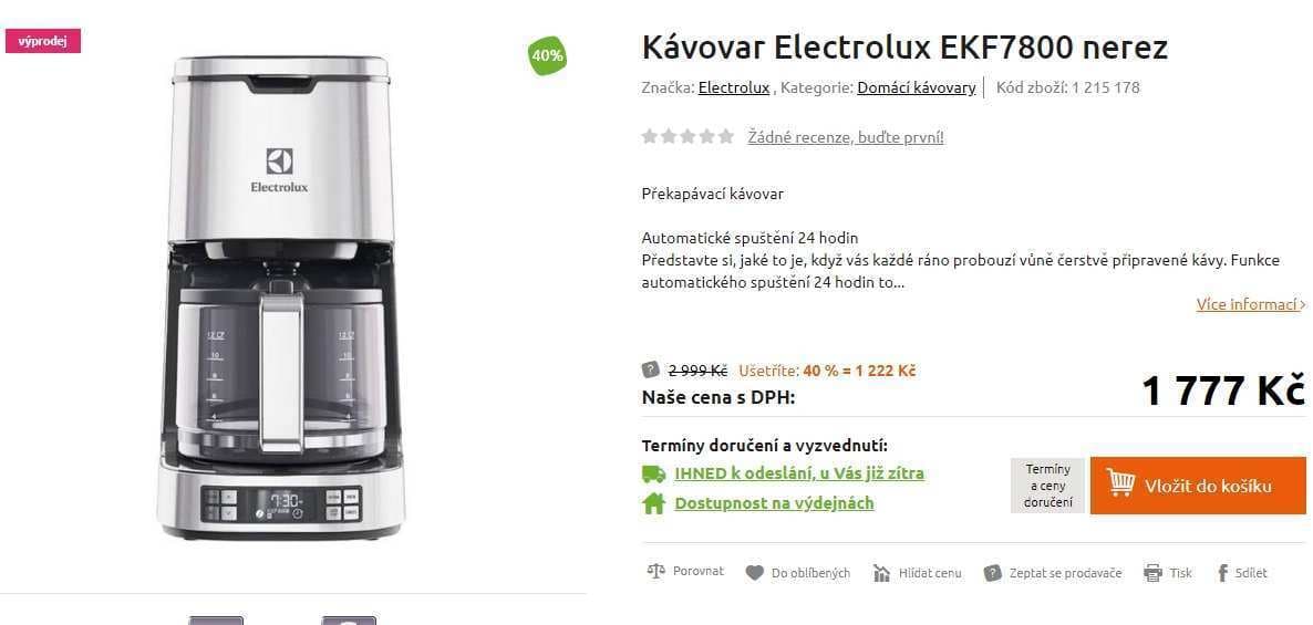 Překapávací kávovar Electrolux, nerez
