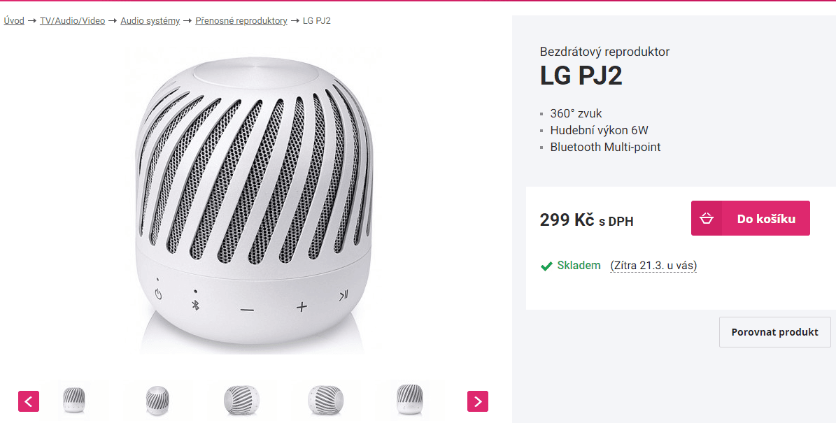 BT reproduktor LG PJ2, 360° zvuk 