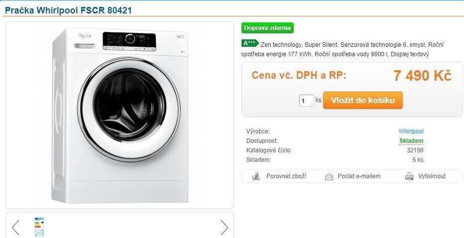 Pračka Whirlpool, 8kg, 1400 ot., A+++, ZEN