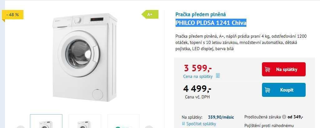 Pračka Philco, 4kg, 1200 ot., 36 cm