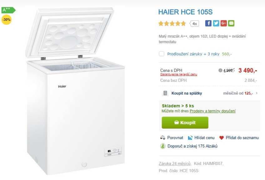 Truhlicový mrazák Haier, 102 l, A++