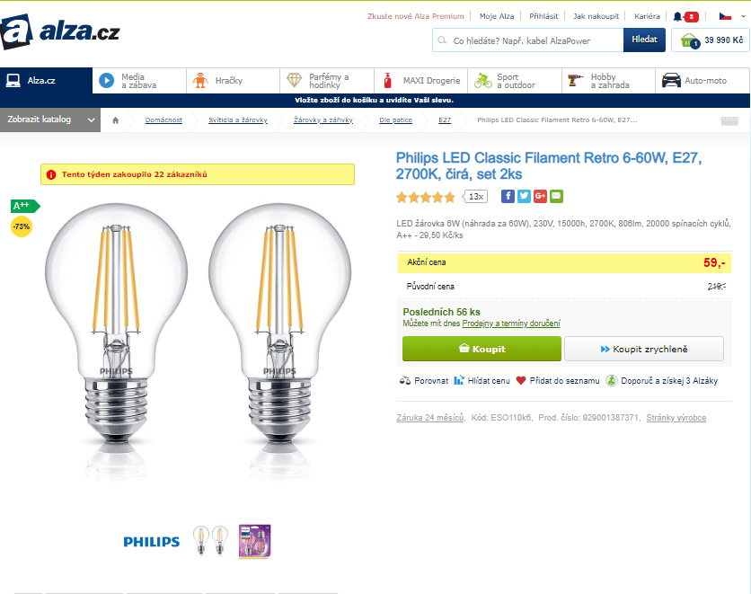 2x žárovka Philips LED Classic 7-60W, E27