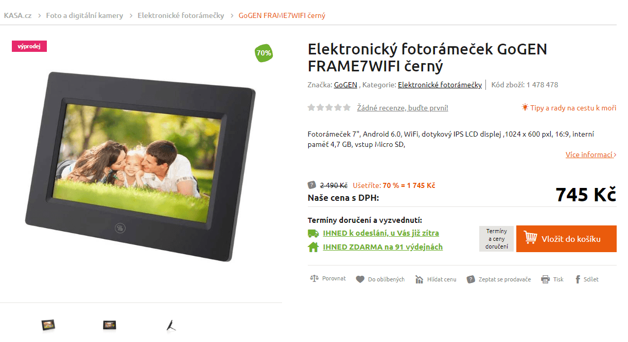 Fotorámeček GoGEN, Wi-fi, 7", dotykový