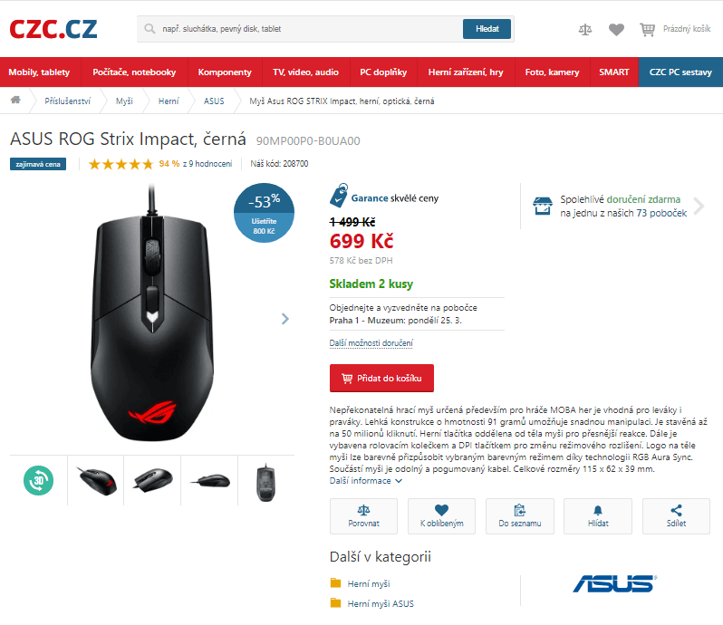 Herní myš Asus STRIX Impact