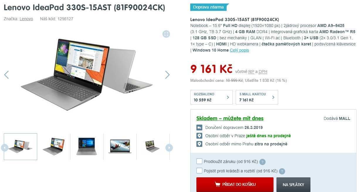 Lenovo, až 3,7GHz, 4GB RAM, 15,6", SSD, 1,87kg