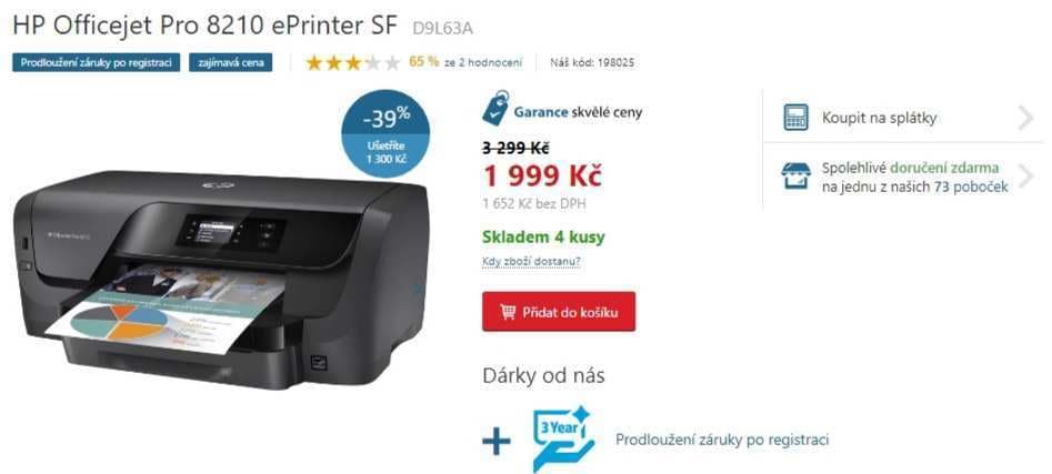 Barevná multifunkce HP OfficeJet Pro, inkoust