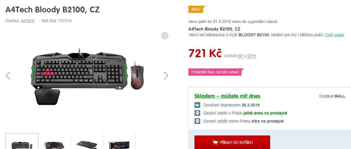 Herní set klávesnice a myši A4Tech Bloody B2100