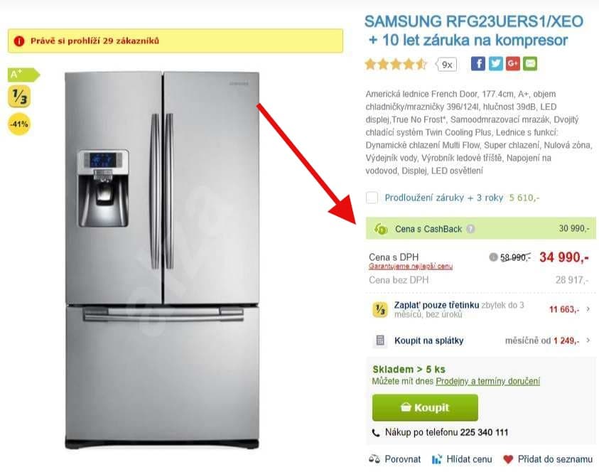 Americká lednice Samsung, led, voda