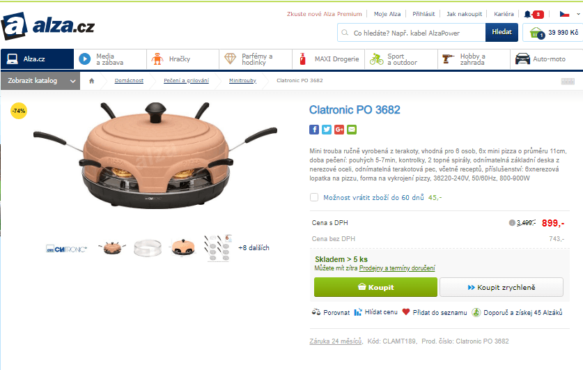 Mini trouba na pizzu Clatronic PO 3682