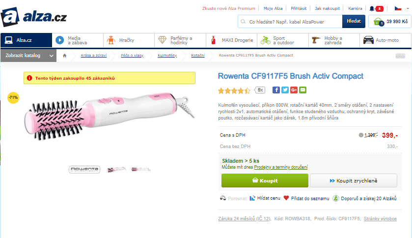 Kulmofén Rowenta CF9117F5 Brush Activ Compact